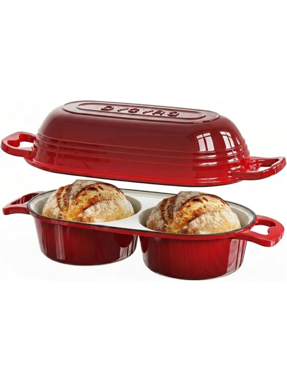 500°F Red Cast Iron Double Round Bread Loaf Pot with Lid Mini Dutch Oven